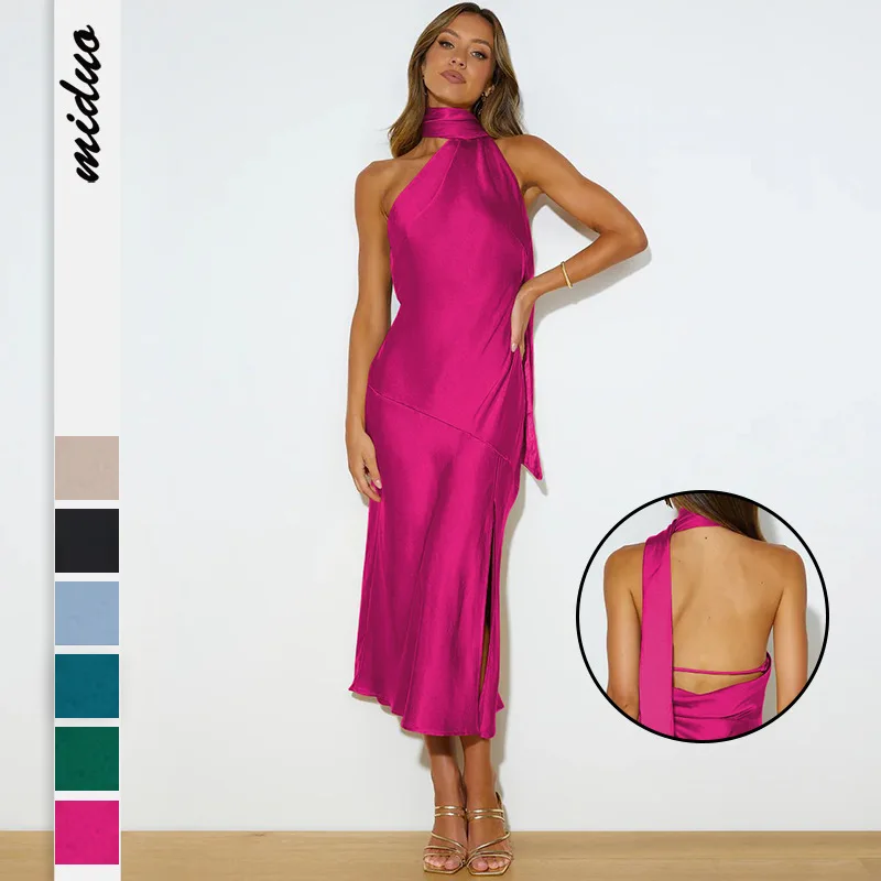 2023 Suve Mood Naiste Kleit Satiinist Disain Pilu Kleit Seksikas Backless prantsuse Õhtu Kleidi Kaeluse külge kinnitatav Hip-Seelik